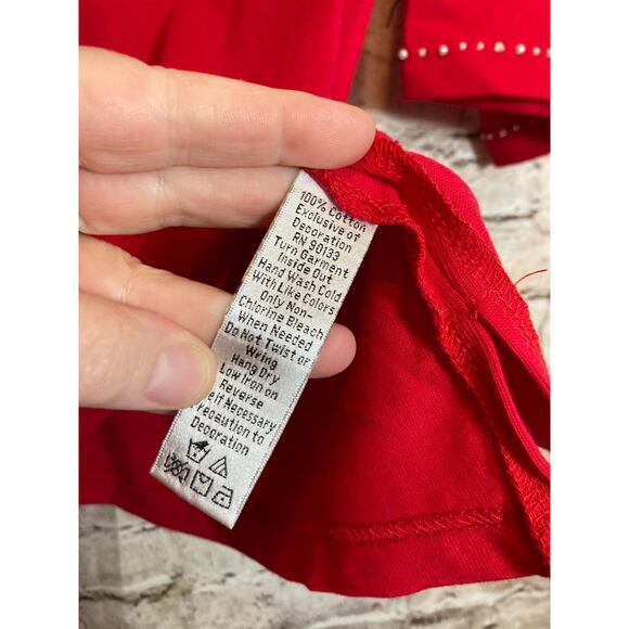 Quacker Factory Top Womens Medium Tunic Red Nautical Beachy Beaded Embroidered - Picture 16 of 16